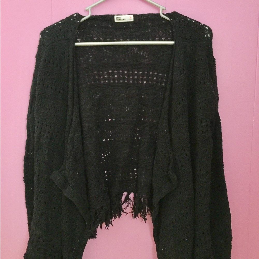 Black Knit Crochet Cardigan